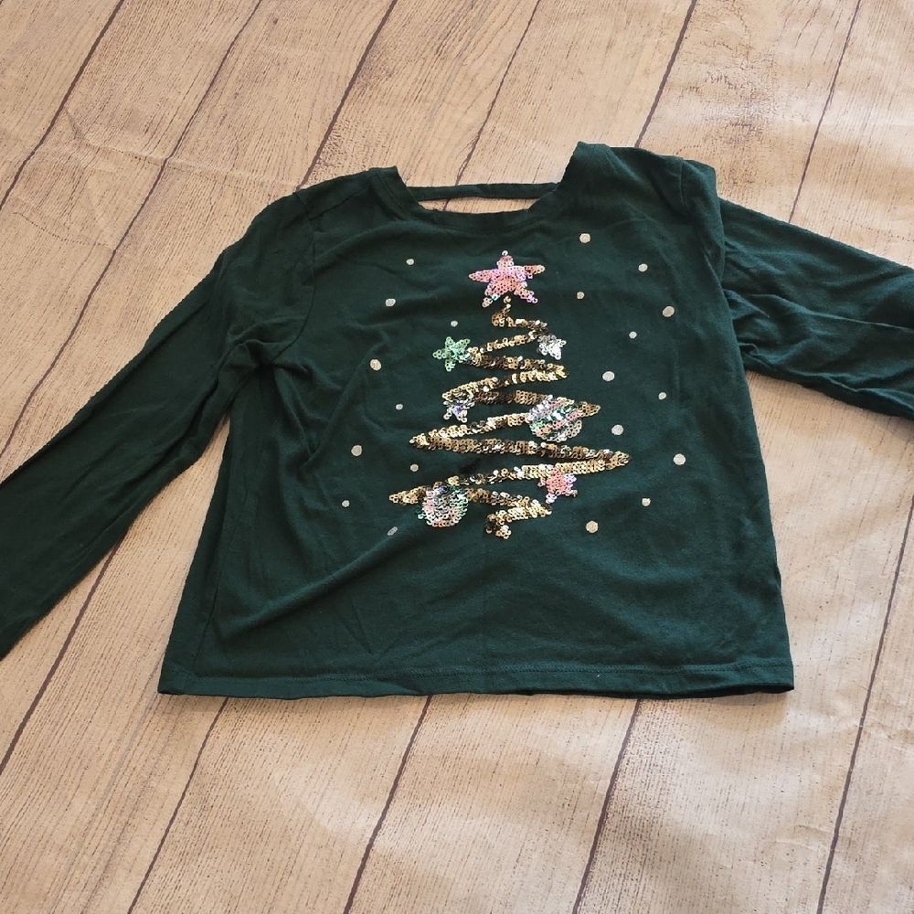 Place Green Long Sleeve Tee with Sequin Tree